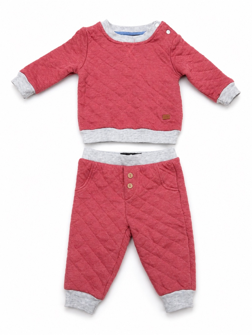 7 For All Mankind Baby 3-6M Quilted 2 Piece Sweatshirt Jogger Set Coral Gray